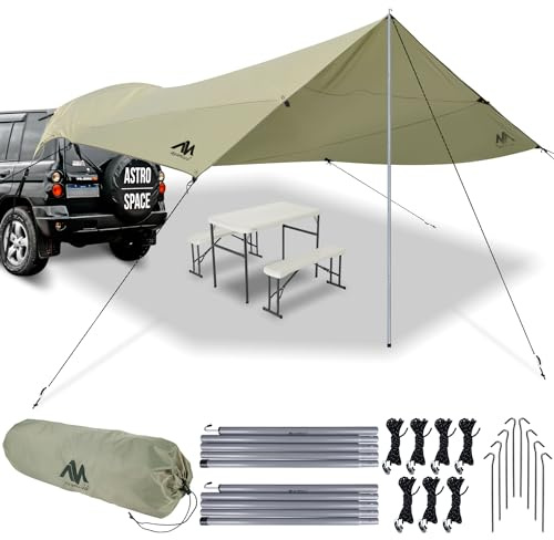 Auto Markise Vorzelt, Wasserdicht Sonnensegel Camping Dachzelt Dachträger Sonnenschutzdach mit UV-Schutz (UV80) & Wasserdicht-Coating Heckklappe für Auto SUV Wohnwagen PKW Van Outdoor (485 x 427 cm)