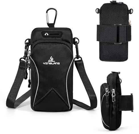 AYMQC Fascia da Braccio Sportiva Porta Cellulare da Corsa con Slot per Cuffie per Jogging Ciclismo Compatibile per iPhone, Samsung, HUAWEI Telefoni Fino a 6,7 Pollici (Nero)