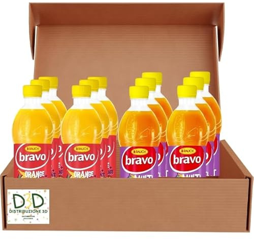 Rauch Bravo | Succo di Frutta 3-Arancia Mango 3-Arancia Rossa 3- Multi Vit 3-Mela Verde| Confezione da 12 Bottiglie da 500ml (Arancia e mango - Multi Vitaminico)