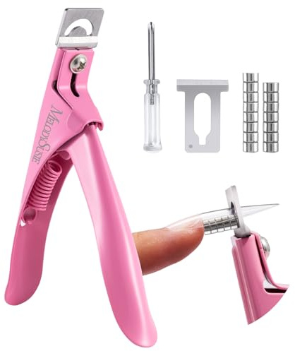 MelodySusie Acryl Nagelknipser mit 15 Stück Magneten Tip Cutter für Fake-Gel-Nägel Sharp Professional Maniküre Pediküre mit Längenmessung Trimmer Nagelpflege-Tools (Pink)
