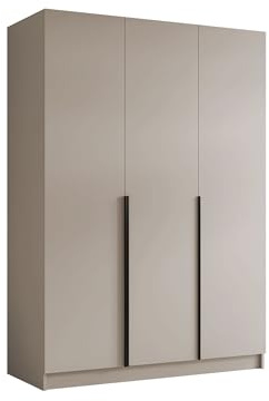 Mirjan24 Kleiderschrank Cikzori I mit 3 Türen (Cashmere + Schwarz) | Drehtürenschrank mit Kleiderstange, geräumigen Innenfächern und Soft-Close-Scharnieren, B/H/T: 150/215/58 cm