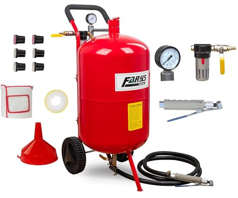 Mobile Sandstrahler Sandstrahlen 76L Mobiles Sandstrahlgerät Maske Pistole 1/2 Ventil FARYS (FR7011C) (Rot)