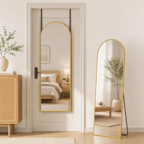 Antok Arched Full Length Mirror, 56x15 Gold Metal Frame Floor Mirror for Bedroom Living Room, Freestanding/Wall Mount/Leaning