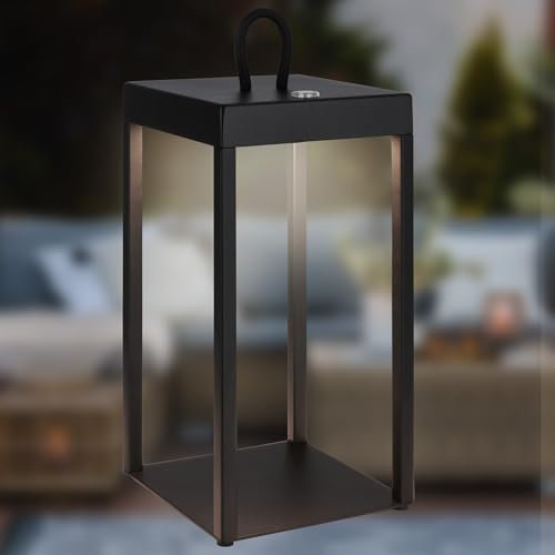 BRILONER - Lampada da tavolo LED senza fili con touch, dimmerabile a passi, batteria e sorgente luminosa sostituibili, IP44, luce bianca calda, lanterna LED, 13x13x31,5 cm, nero