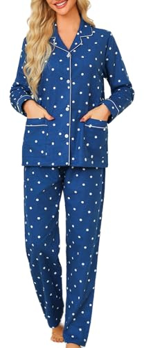 MIA LUCCE Pijama largo para mujer con botones, pijama de franela para mujer, parte superior suave y pantalones de pijama, traje de casa de dos piezas, tallas XS-XL