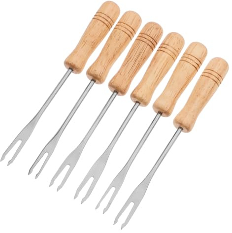 Alipis 6pièces Fourchette à Mélanger Inoxydable Pour Fondue Au Chocolat à Dessert Avec Poignée Bois Pour Fruits Et Fromage Lot