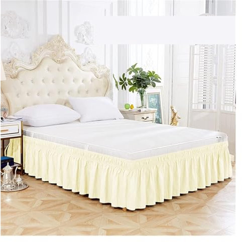 Bettumrandung Einfarbiger Wickelrock mit Rüschen und starkem elastischem, lichtbeständigem Stoff, 38,1 cm hoch(Beige Yellow,Custom Size)