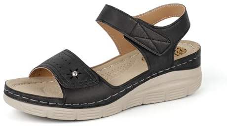 JABASIC Sandali Donne Comodi Sandali da Massaggio Ortopedici da Passeggio con Supporto Ortotico per l'Arco (38,Black)