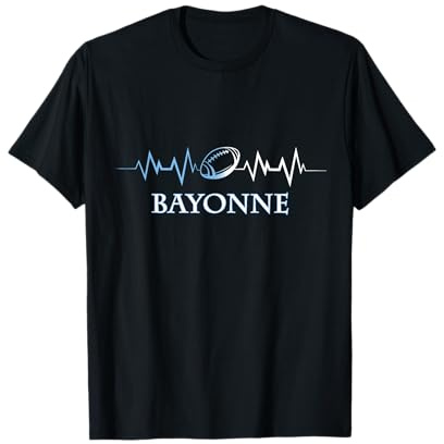 Bayonne Rugby Battement De Coeur Basque Bleu et Blanc T-Shirt