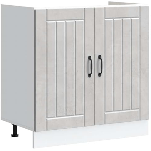 Myheimly Küchenschrank Küchenzeile,Küchenmöbel Einbauküche Schrank,Holzwerkstoff Schrank,Betongrau,Waschbeckenunterschrank,80 x 46 x 81.5 cm