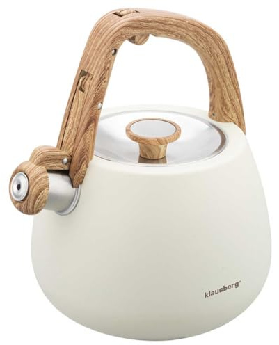 Stålvattenkokare flöjtpanna, tekanna, vattenkokare 2,5 l induktion, kräm-matt KLAUSBERG KB-7775