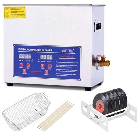 LP Vinyl Record Ultrasonic Cleaner 7-12 Inch, 180 W Ultrasonic Vinyl Record Cleaner with Drying Rack, 1-5 Records Per Batch, Professional Record Cleaning Kit