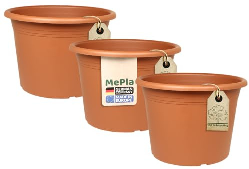 MePla - 3 Stück Blumentopf Cilindro - runder Pflanzkübel - wetterfestes Pflanzgefäß - UV-beständiger Blumenkübel - Pflanzentopf - Kübel - Ø 50 - Terracotta