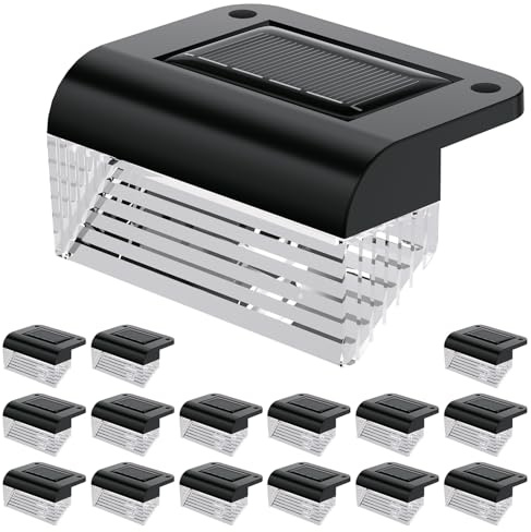 HAMLITE Solar Garden Fence Lights, Solar Decking Lights Outdoor Waterproof, 3000K Auto on/Off Steps Light Outdoor for Stair, Gutter, Yard, Patio, Pathway, Wall Lighting 16 Pack Ambient Light