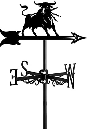 BLHKBAIKBN Veleta de Metal Decorativa con Forma de Toro para Montaje en azotea y jardín al Aire Libre, Herramientas de medición, indicador de dirección del Viento, Veleta, Bronce, Toro