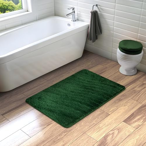 AKCILA Sara Dunkelgrün Badteppich 60x100 cm, Rechteckig, Badematten & Badteppiche, Badezimmerteppich, Bad Vorleger waschbar, Badematte rutschfest, Bathroom Rug, Bath mat, dusche Teppich, Badmatten