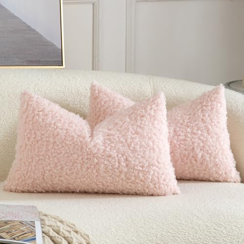 Yaertun 2er Set Kissenbezug Teddywolle Faux Pelz Dekorative Kissenbezüge Plüsch Bouclé Sofakissen Couchkissen Dekokissen Zierkissenbezug Deko Kissenhülle Schlafzimmer Wohnzimmer 30x50 cm Rosa