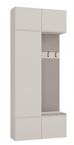 CDF Garderobenschrank Flurschrank mit 1 Tür Sitzbank für Schuhe Stauraumschrank mit 2 Kleiderstange – Modern Dielenschrank mit 2 Ober- und Unterschrank für Büro Flur Wohnen – 238 cm Kaschmir