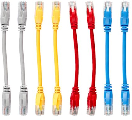 Lotsdonxia 8 Pcs 15cm Cat6 Ethernet Cables, 1000Mbps Short Patch Leads with RJ45 Connectors, Mixed Colour Snagless Cables for Router Cabinets and UK Home Office