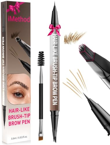 iMethod ögonbrynspenna – ögonbrynspenna, 2-i-1 eyeliner med dubbelsidig borste för Micro 4D ögonbryn, för hårliknande ögonbryn, med ögonbrynsborste, blond