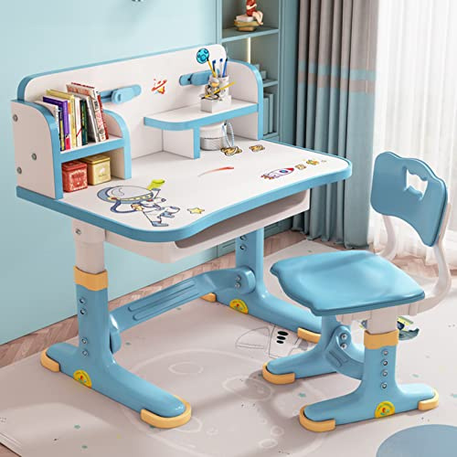 joukares Kids Desk and Chair Set, Small Desk, Standing Desk,Height Adjustable with Drawers and Storage,Multi Separation Cartoon Pattern Study Table Chair Set Learning for Boys Girls (Blue)