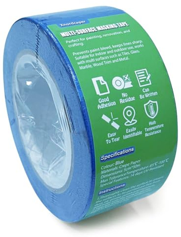 Xnordcaper Blue Multi Surface Painters Masking Tape Wide 50mm x 50m Easy Removal Residue-Free Decorators Paper Tape for Painting Decorating Renovations DIY Crafts Indoor Outdoor Use