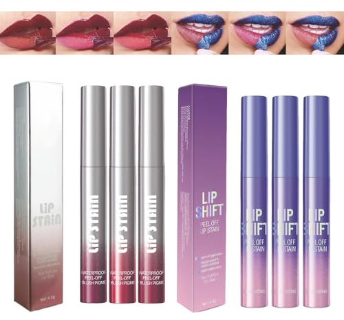 6 Colors Lip Stain Peel Off, Long Lasting, Waterproof and Transfer Proof Lip Tint Peel Off, Matte Finish Lipstick Lips Makeup for Women