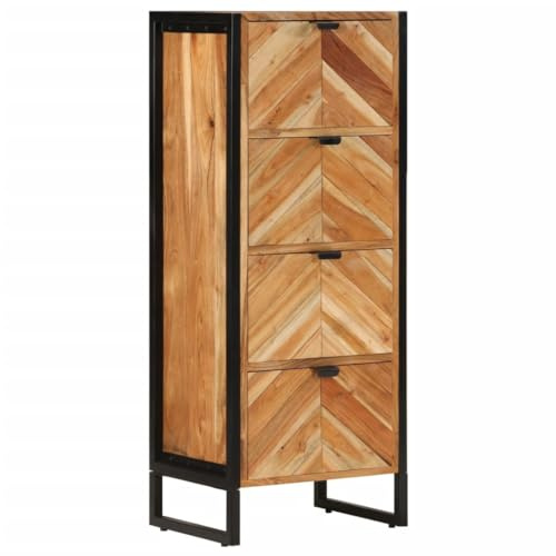 Bucmath Badskåp 40 x 30 x 100 cm, massivt trä, akacia, järn, badrumsskåp med 4 lådor för badrumstillbehör, hållbar lövträdesign
