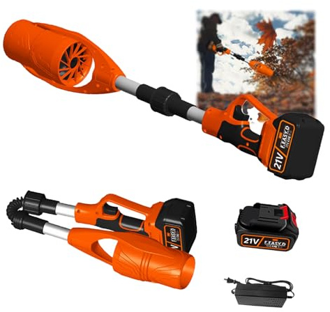 Souffleuse À Neige sans Fil, Pliable avec Batterie Et Chargeur, Souffleur de Feuilles, Électrique Puissant 21V, 10 Batteries Au Lithium, Légère Et Portable pour L'entretien de la Pelouse Orange