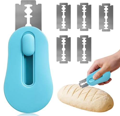 UIHRLM Magnetic Bread Lame, Blue Handmade Sourdough Scoring Tool with 5 Stainless Steel Replaceable Blades, Bread Scorer Bread Cutting Tool Baking Making Accessories for Bread Baking