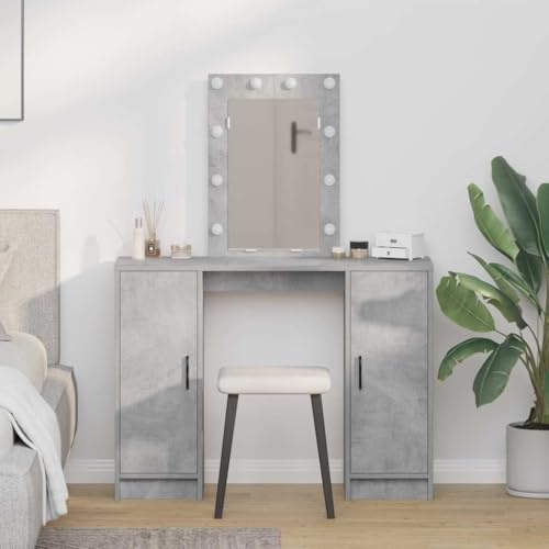 Frdhee Tocador para vestirse, mesa cosmética moderna, tocador con puerta, gris claro, 102 x 33 x 135 cm, material de madera, mesa de vanidad para dormitorio, fácil de montar, diseño moderno
