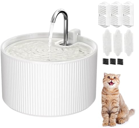 Keramisk kattfontän, 2,2 l/74 oz dricksfontän för katter, inomhus, automatisk vattendispenser för husdjur, med ultra-tyst pump och ersättningsfilter