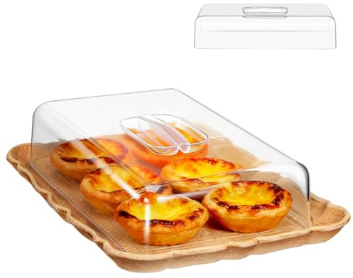 NUOBESTY Plateau De Service Rectangulaire en Acrylique Transparent avec Cloche Alimentaire À DôMe PréSentoir À Biscuits Et Desserts pour GâTeaux Fromages Charcuterie Pain Cuisine Et Restauration