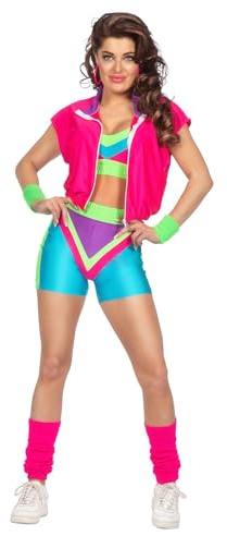 WILBERS & WILBERS - Neon Aerobic Outfit für Damen | 4-teiliges 80er Jahre Kostüm, für Karneval, Schlager Festivals, Mottoparty