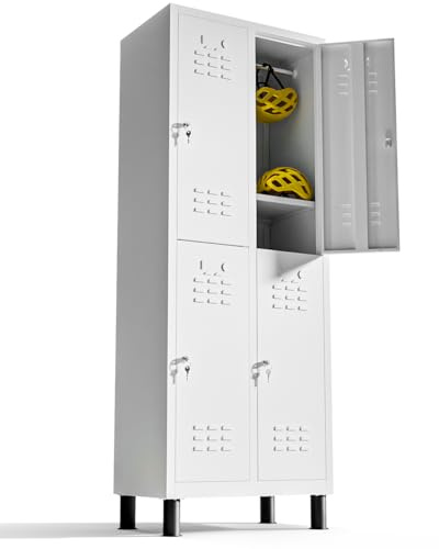 Vestiaire metallique à 4 portes Casier Vestiaire Metallique 180x65x40 cm pour votre atelier ou votre bureau Casier avec serrure pour le rangement de vêtements ou de produits de nettoyage (Blanc)