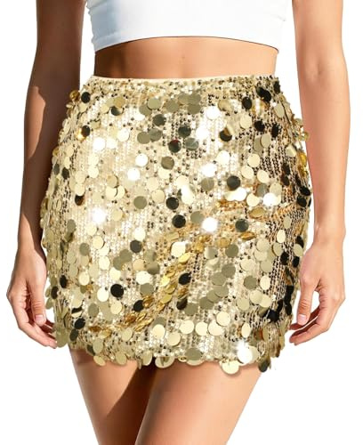 VONMELLI Gonna Paillettes da Donna Minigonna Sexy e Scintillante Gonna Donna Aderente Elasticizzata con Glitter per Una Serata Fuori o Una Festa Oro S