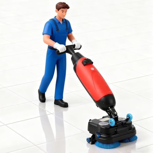 AETEREOS Lavasciuga Pavimenti Professionale,240 Giri/Min, Lavapavimenti Elettrica Leggera, con Larghezza di Pulizia di 17, Doppie Spazzole Rotanti, Testina Rotante a 360°,Copertura 1200M²/H Red