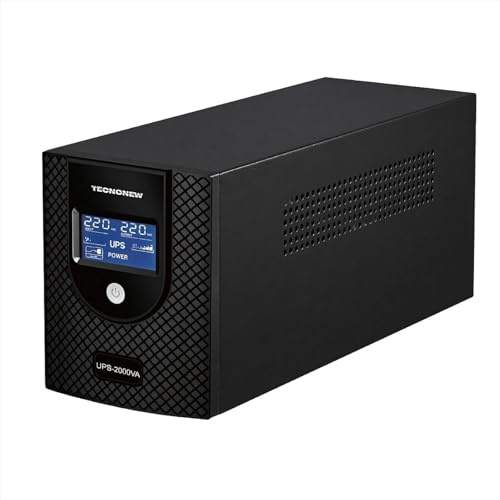 TECNONEW TN-2000VA UPS per Computer 2000VA 1200Watt, Gruppo di Continuità per PC, Tecnologia Line Interactive, AVR, 3 Uscite Schuko, Display LCD