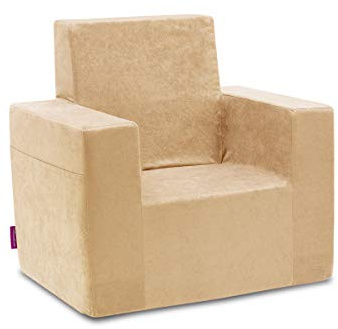 Badum - Kindersessel ab 2 Jahre - Kinder Sessel - Stabil, Bequem, aus Schaumstoff, mit Griff, Tasche - Abnehmbarer Bezug, Waschbar - Geschenk zum Geburtstag für Mädchen, Junge - Beige