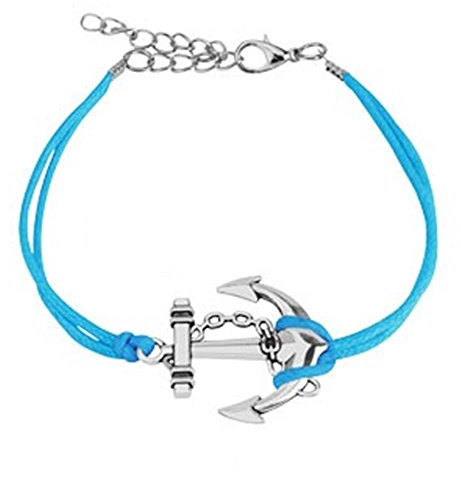 beyoutifulthings Wickel-Armband GROSSER Anker Länge 250mm Breite 2,89mm verstellbar Karabinerverschluss Echt-Leder Edelstahl Seil Maritim blau