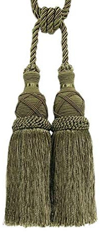 Mosel Avenue Art & Gobelin Studio Doppel Raffhalter Doppelquaste 20 cm mit Kordel 60 cm Farbe Grün Olive Quaste Gardinenhalter Quaste Raffhalter