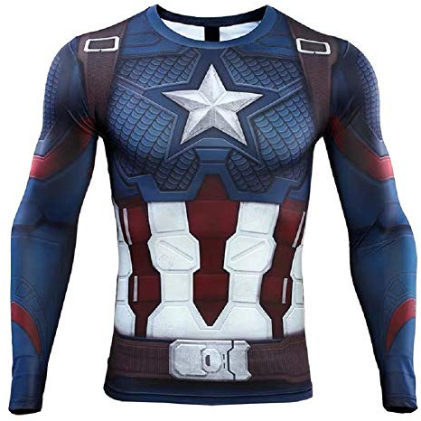 CosIdol Herren Kompression Super Held Logo Fitness Laufen Sport Kurzarm Gym Bekleidung Für Workout/Training/Cosplay XS