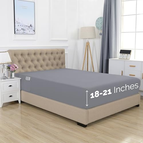 Elegant Comfort 1500 Premium Hotel Quality 18-21 Inches Deep - Extra Deep Pocket Single Fitted Sheet for High Mattress, Luxury and Softest, Smart Pocket - Wrinkle Free, King, Gray