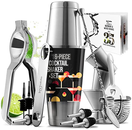 JoyTable Barista Kit – Set di strumenti da bar – 16 pz set da cocktail – Barista miscelatore shaker Bar Tool Set con spremiagrumi e ottimo ricettario