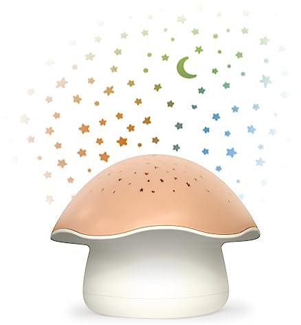 Pabobo by Angelcare - Night Projector - Musical Star - Mushroom - Nomadic Sleep - Night Light - Baby and Children - Lullaby or White Noise - Cry Sensor Optional - Timer - Pink