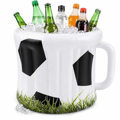 Aufblasbarer Getränkekühler * Fussball * für Fußball EM, WM, Mottoparty und Kindergeburtstag | Schön groß: 62x57cm, schwarz-weiß | Deko Garten Gartenparty Bierkrug