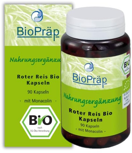 BioPräp Roter Reis BIO Kapseln mit Monacolin | 90 Zellulose-Kapseln | vegan und BIO | produziert in Deutschland | zertifizierte Produktion