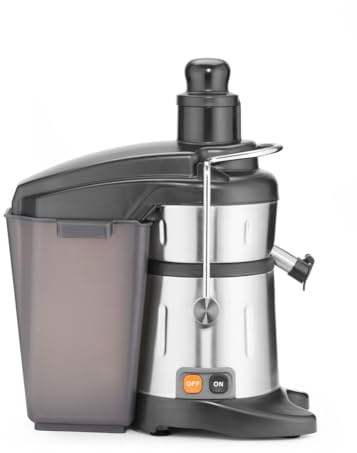 HENDI Extractor centrífugo de zumos, eléctrico, exprimidor de cítricos, exprimidor de naranjas, adecuado para frutas y verduras duras, hasta 3000 rpm, 490x280x510mm, acero inoxidable