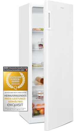 Exquisit KS320-V-H-040E Vollraum-Kühlschrank ohne Gefrierfach, 242 l, Weiß | 5 Glasablagen, 4 Türfächer, LED-Beleuchtung, 55 cm Breite, Türanschlag wechselbar, stufenlose Temperaturregelung