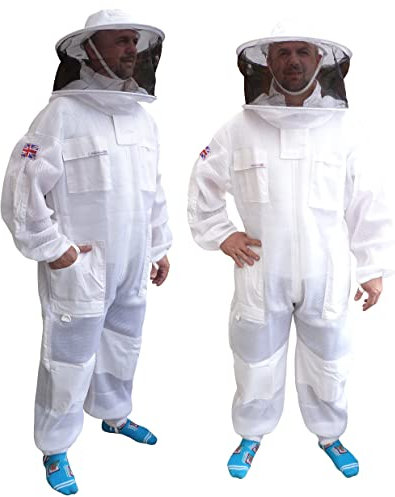 Bienenanzug Air Mesh Rundhut Ultra Belüftet Schützende Imkereianzug Ganzkörper Bienenanzug Bienen Keeping Wespen Anzug Imker Schutzausrüstung (XL)